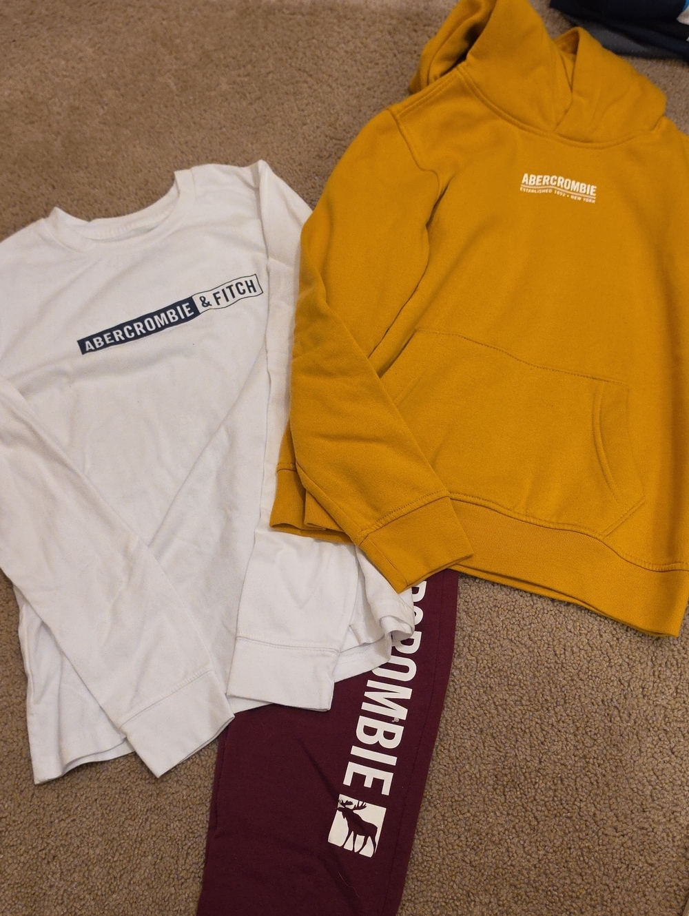 Abercrombie & Fitch White Logo Long Sleeve Tee with Mustard Hoodie Set